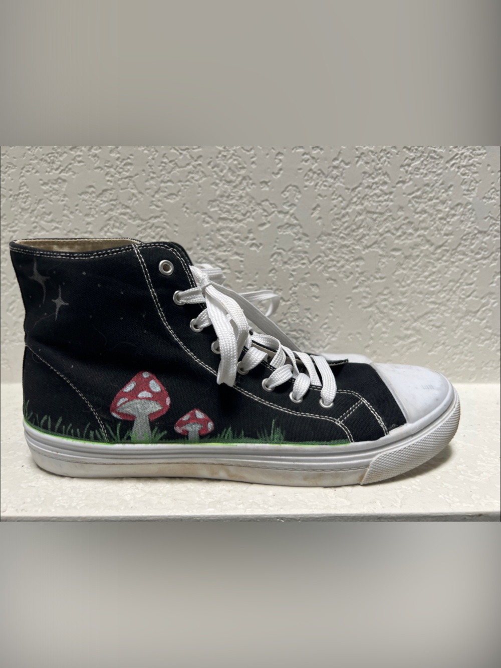 Forever 21 Black Canvas High-Top Sneakers with Red Mushroom Design